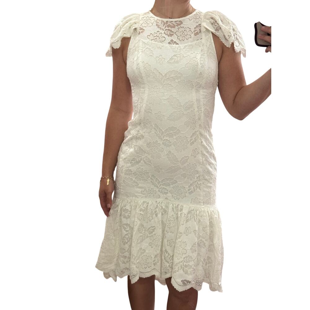 Calvin Klein Ivory Lace Flutter Sleeve Dress (Size 2)